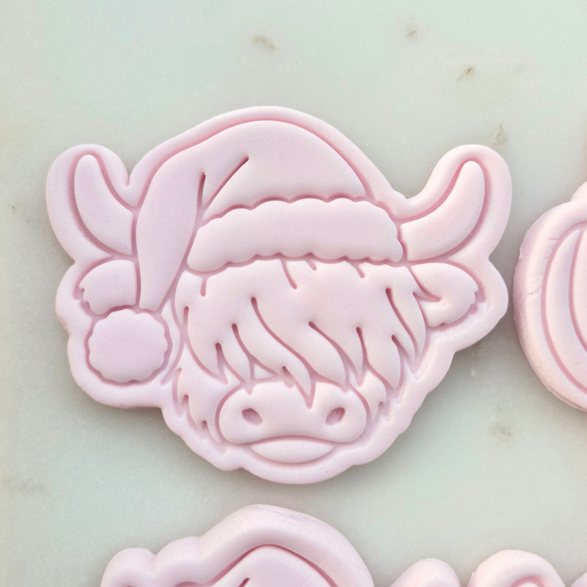 Christmas Cowboy Set Cookie Cutter and Stamp highland cow head with santa hat