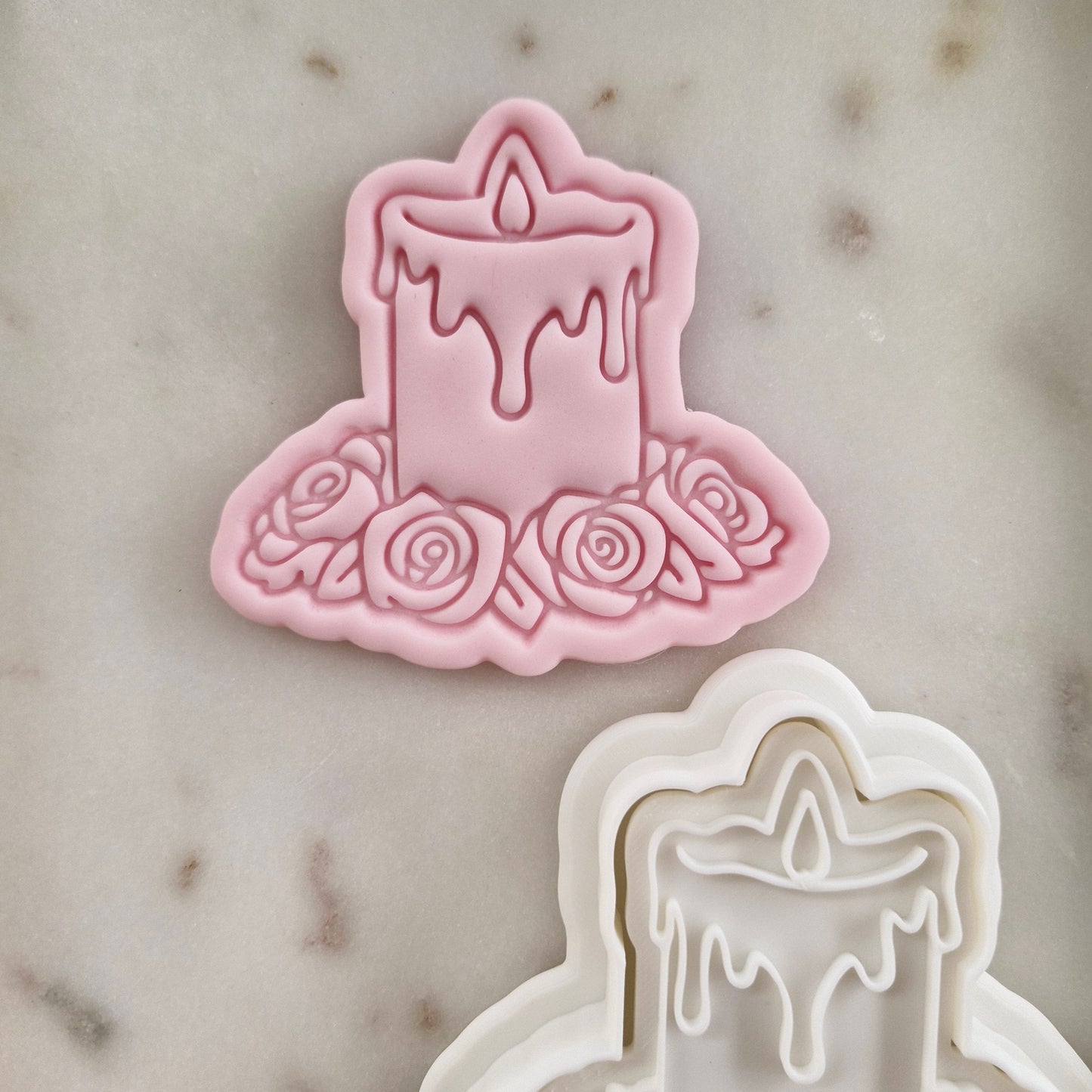 Candle with Rosses Cookie Cutter and Stamp zoomed out