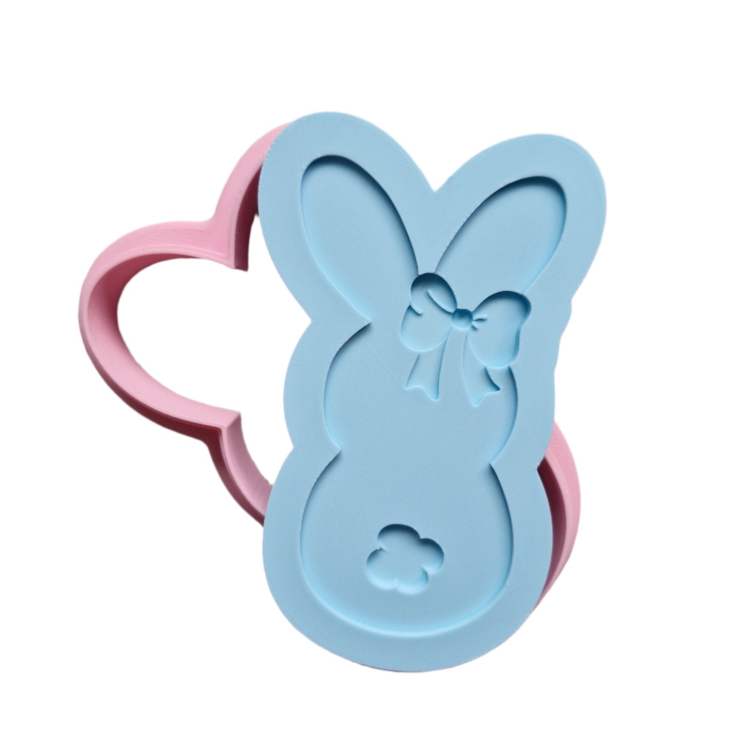 cookie cutter and deboss stamp of bunny back with bow and fluffy tail Bunny with Bow Cookie Cutter and Deboss Stamp