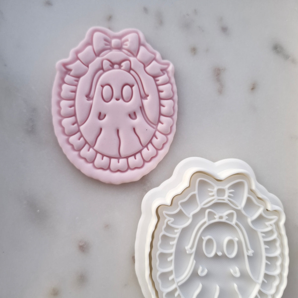 Coquette Ghost In Frame Cookie Cutter and Stamp zoomed out
