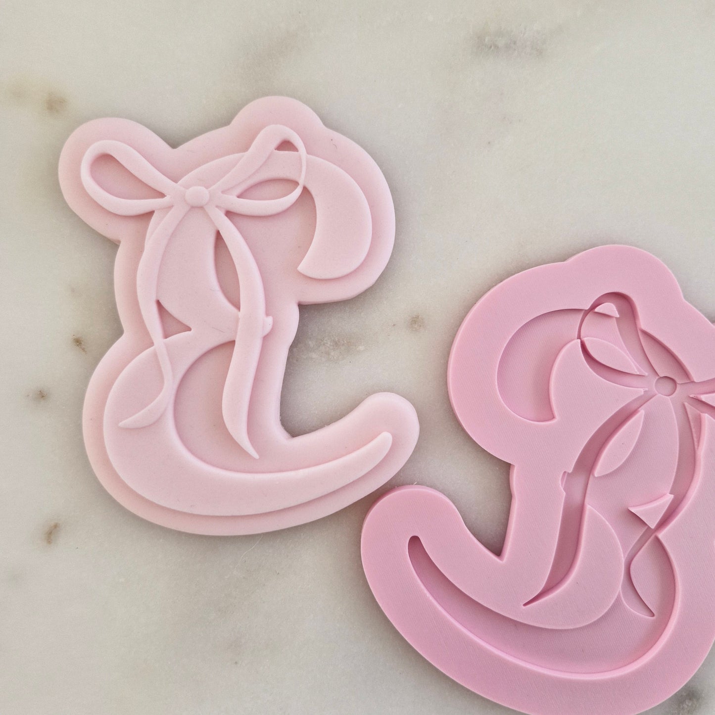Letter E with Bow Cookie Cuter and Stamp zoomed out