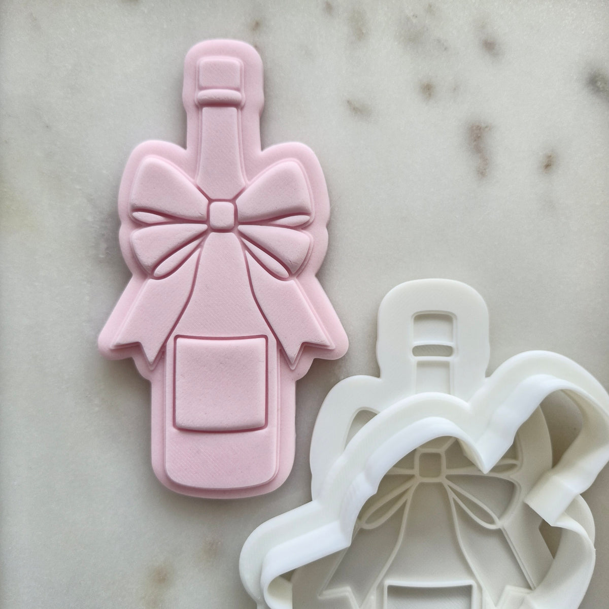 Champagne Bottle and Glass Set Cookie Cutter and Stamp bottle with bow