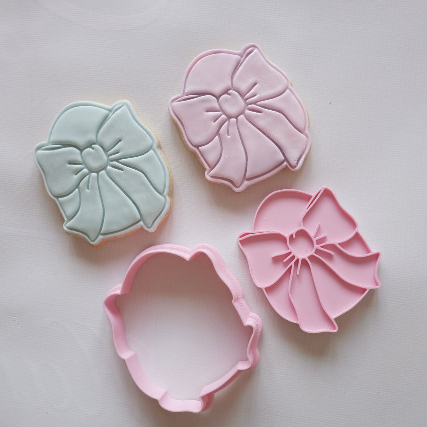 2 sugar cookies with a cookie cutter and stamp in the form on an easter egg with big bow Egg with Bow Cookie Cutter and Stamp