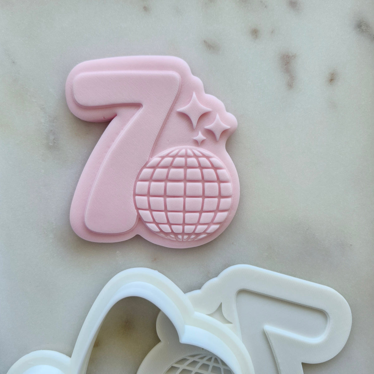 7 Seven with Disco Ball Cookie Cutter and Stamp zoomed out
