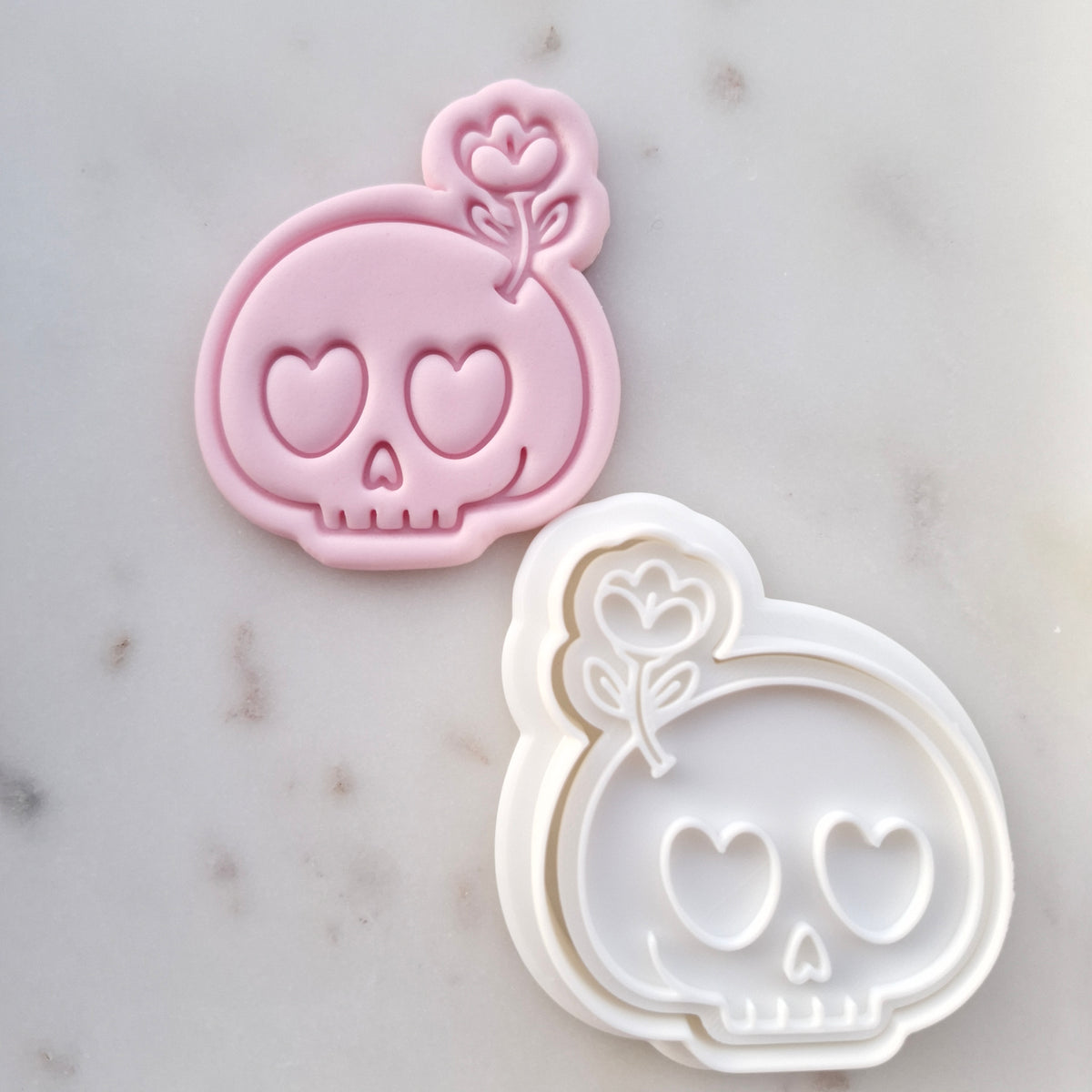 Skeleton Head with Flower Cookie Cutter and Stamp