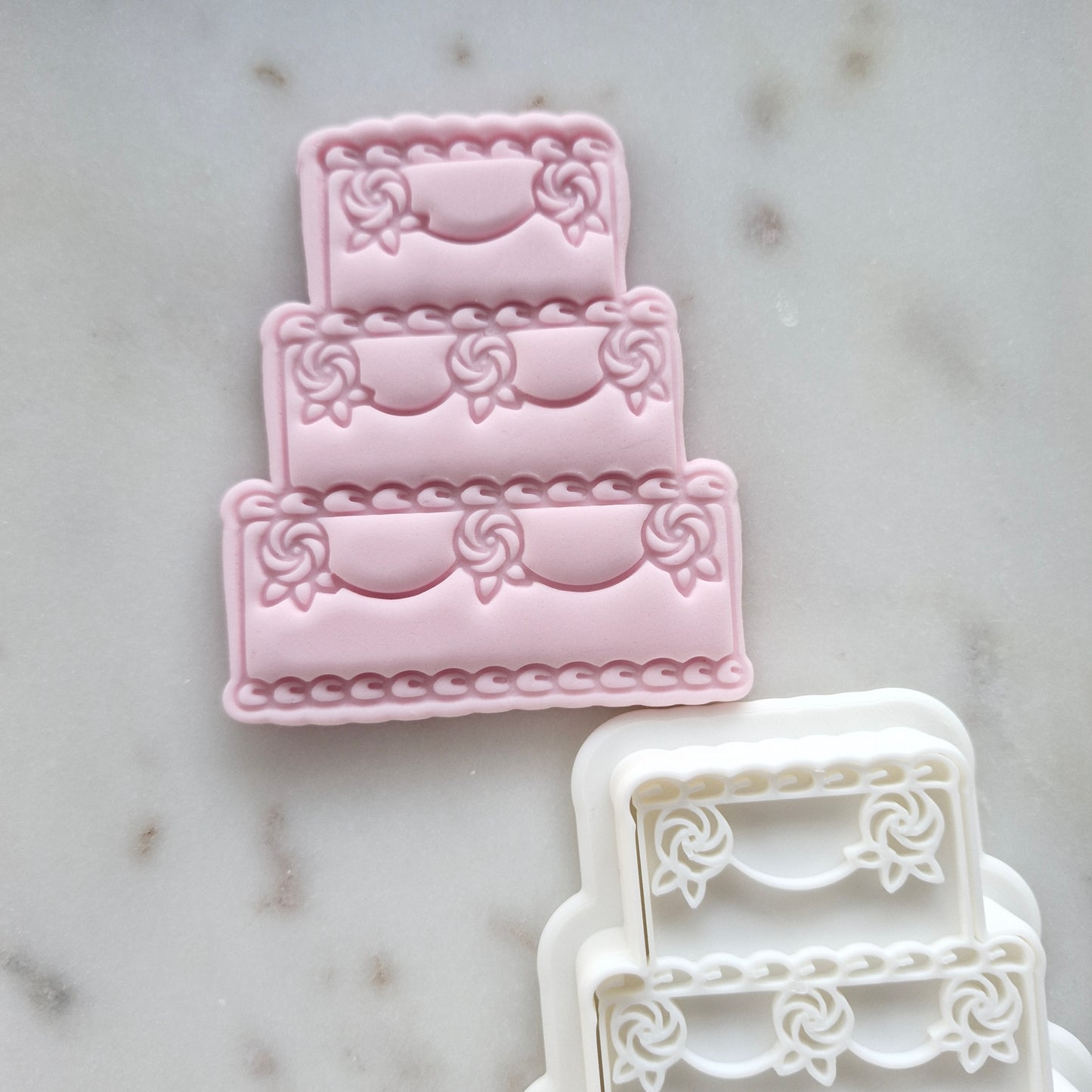 Tiered Cake with Roses Cookie Cutter and Stamp zoomed out