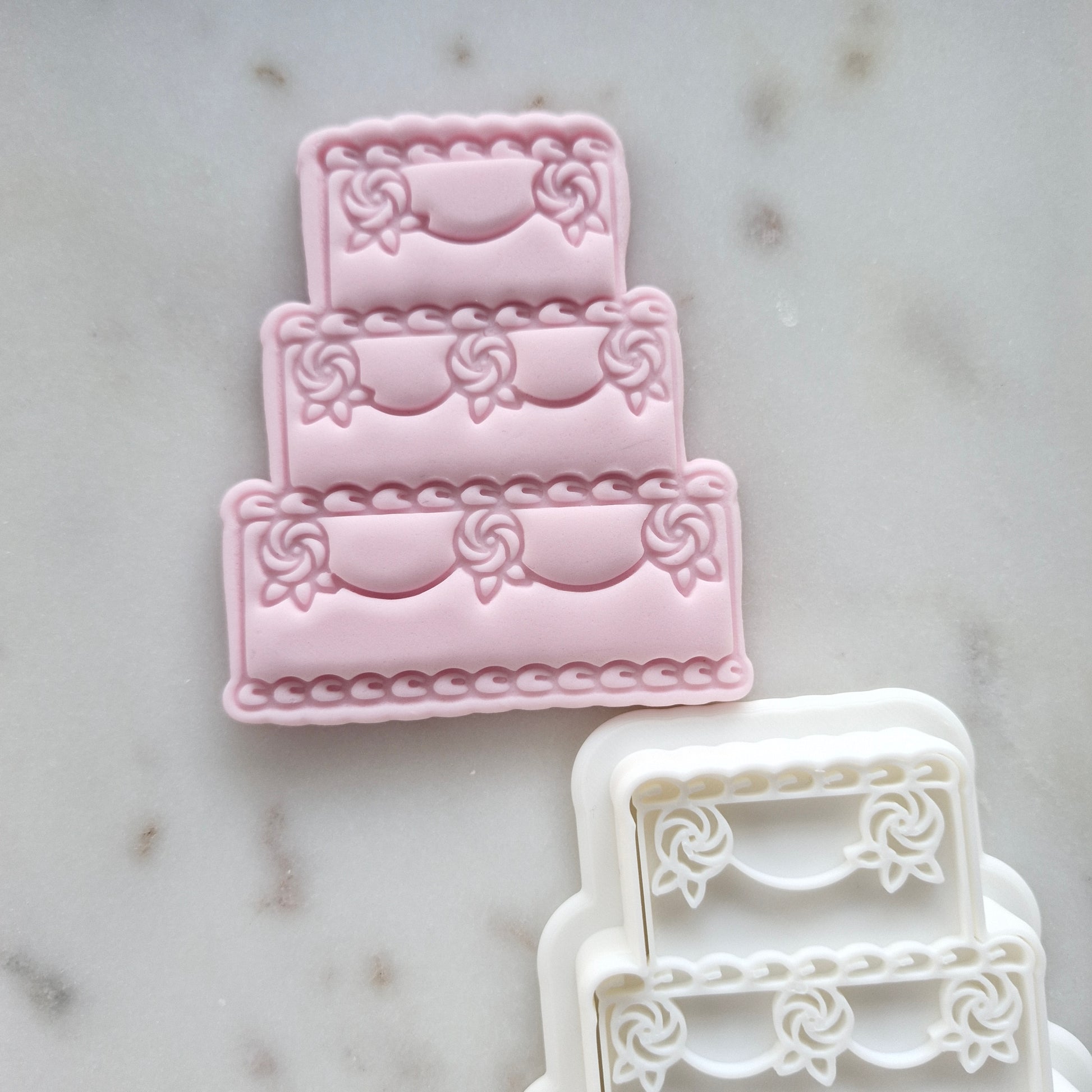 Tiered Cake with Roses Cookie Cutter and Stamp zoomed out