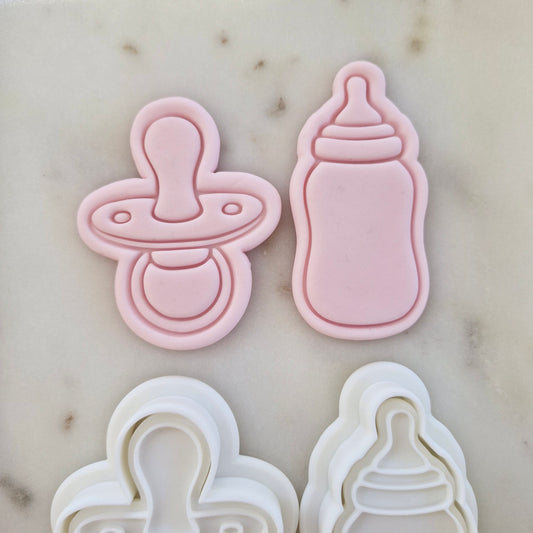 Baby Bottle and Pacifier Set Cookie Cutter and Stamp set of 2