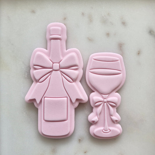 Champagne Bottle and Glass Set Cookie Cutter and Stamp set