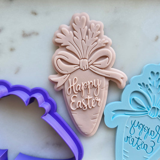 Happy Easter Carrot with Bow, Cookie Cutter and Stamp