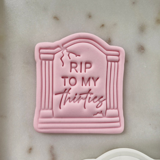 RIP To My Thirties Cookie Cutter and Stamp zoomed in 