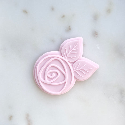 Rose Bud with Leaves Cookie Cutter and Deboss Stamp zoom in