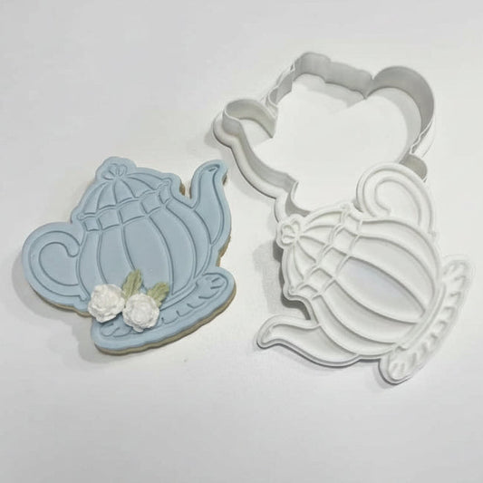 Teapot Cookie Cutter and Stamp with cookie 
