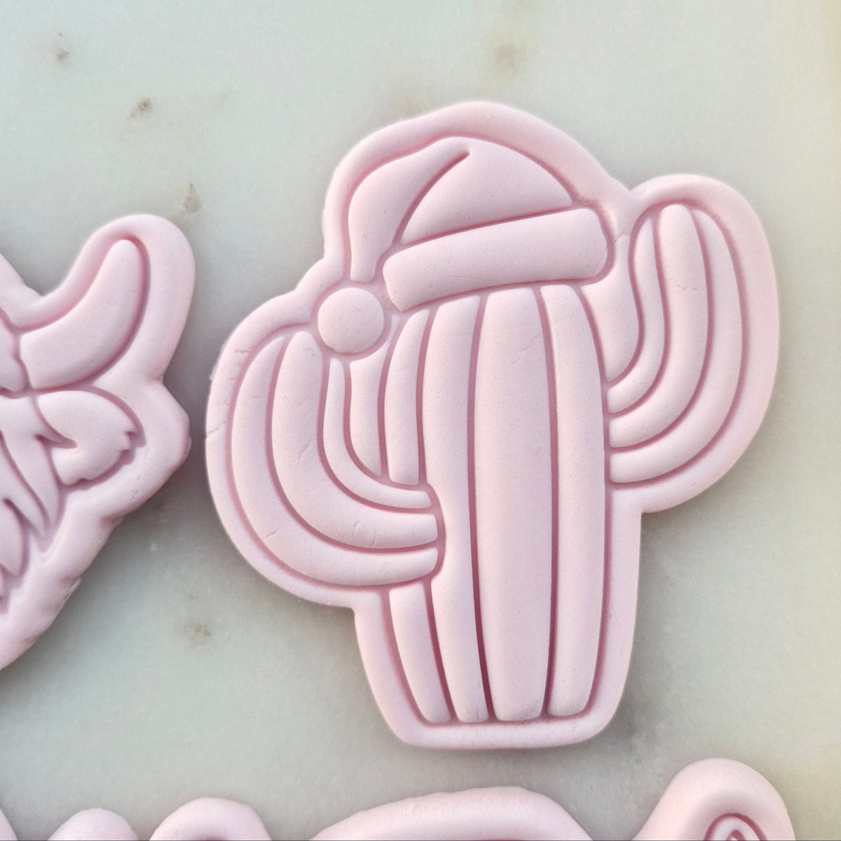 Christmas Cowboy Set Cookie Cutter and Stamp cactus with santa hat