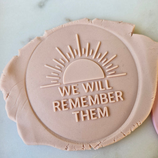 We Will Remember Them Cookie Cutter and Deboss Stamp zoomed in on white marble