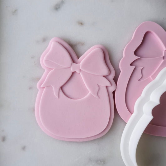 Bib with Bow Cookie Cutter and Stamp zoomed in