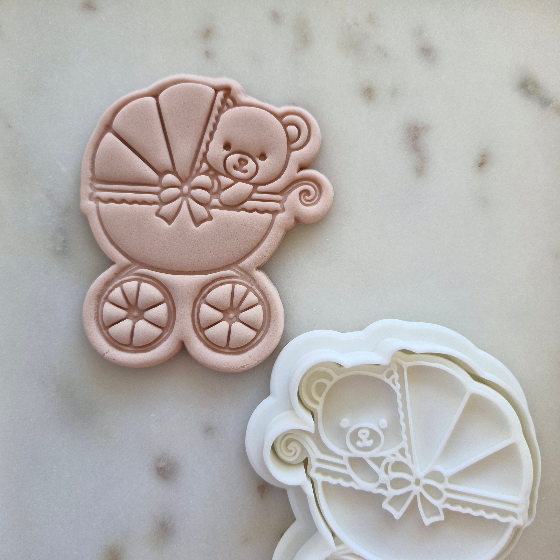 Bear in Pram Cookie Cutter and Stamp zoomed out