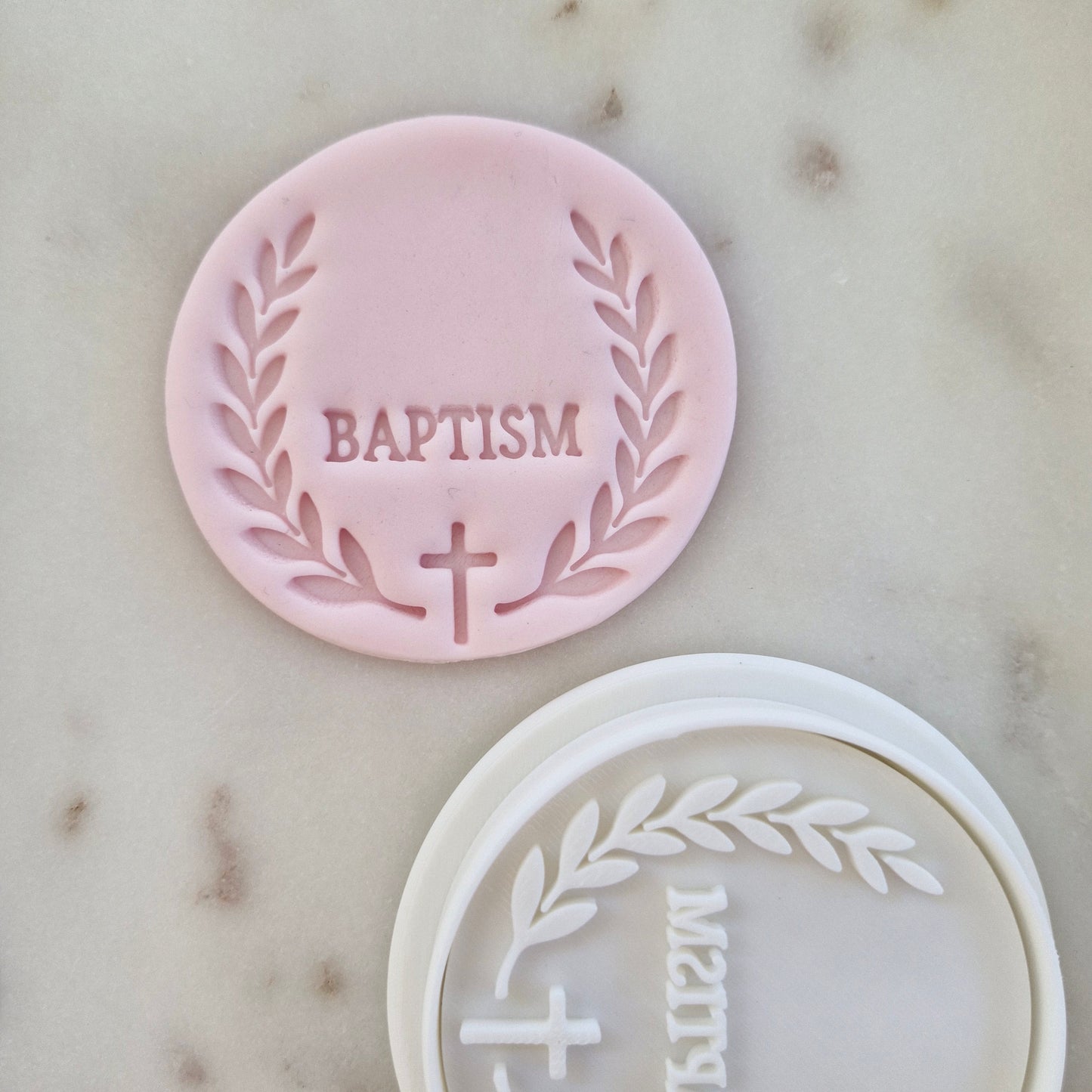 Baptism with Leaf Wreath Cookie Cutter and Stamp