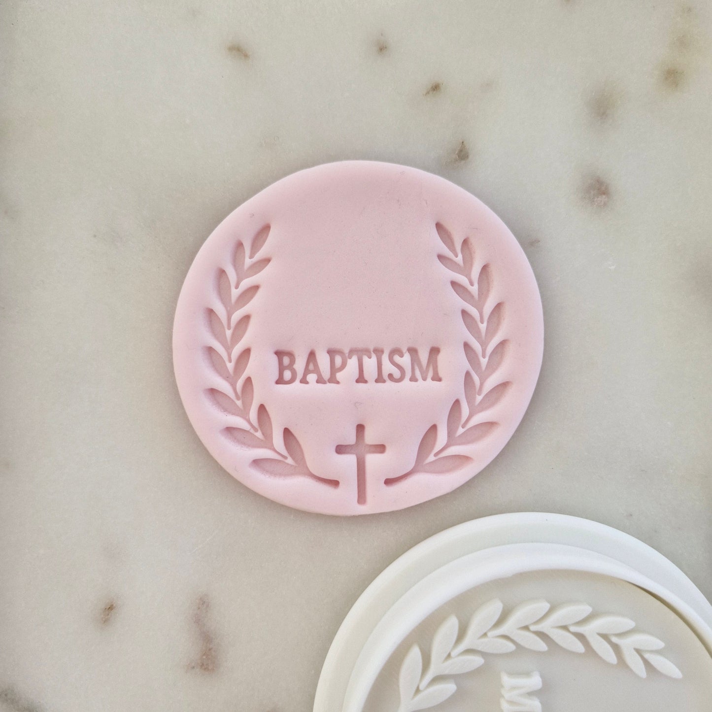 Baptism with Leaf Wreath Cookie Cutter and Stamp