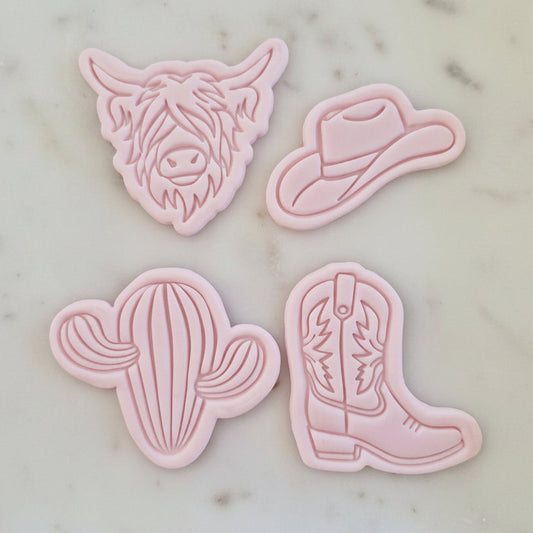Basic Cowboy Set Cookie Cutter and Stamp set of 4