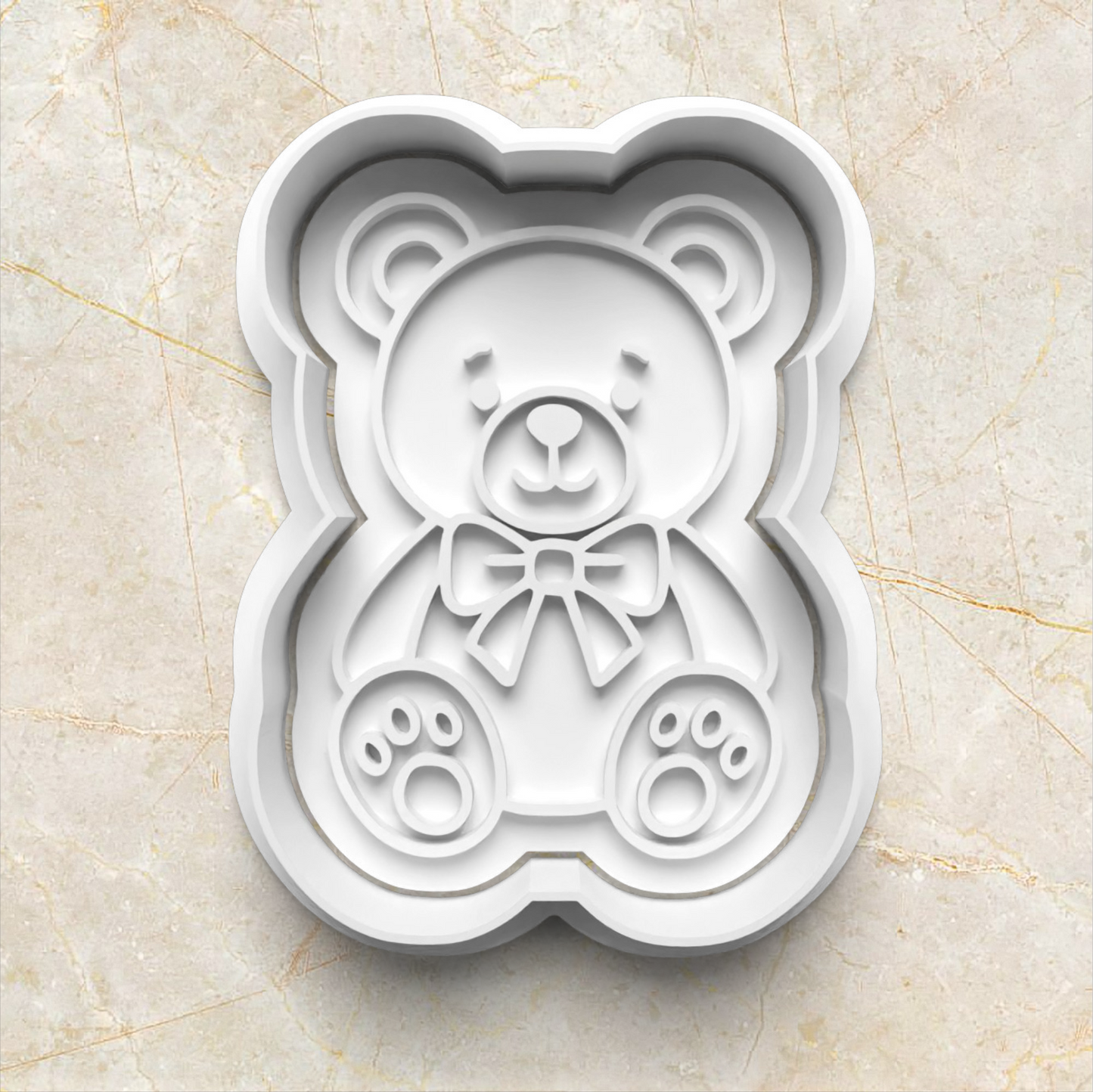 Beary First Birthday Cookie Cutter and Stamp- bear on marble background