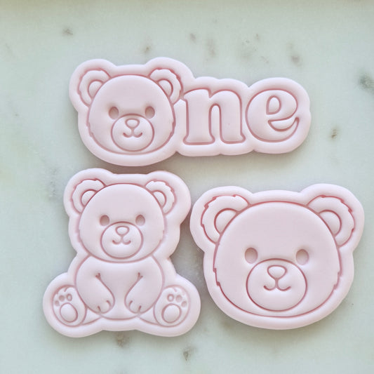 Beary First Birthday Set Cookie Cutter and Emboss Stamp set of 3