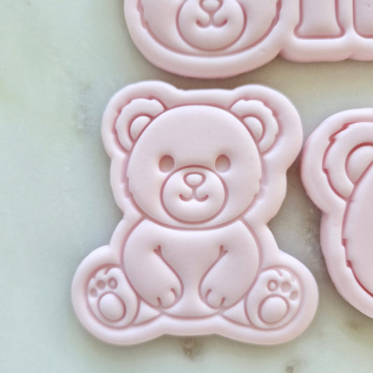 Beary First Birthday Set Cookie Cutter and Emboss Stamp sitting bear Basic Bear Cookie Cutter and Stamp