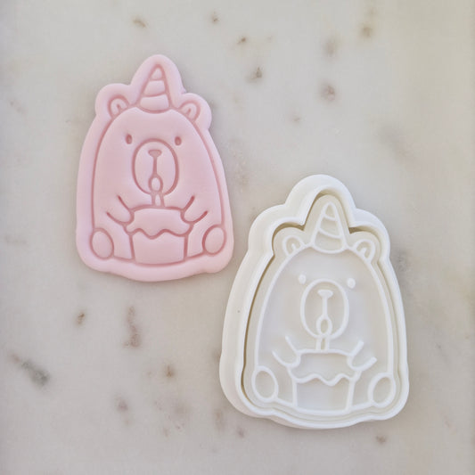 Capybara Holding Birthday Cake Cookie Cutter and Stamp zoomed out
