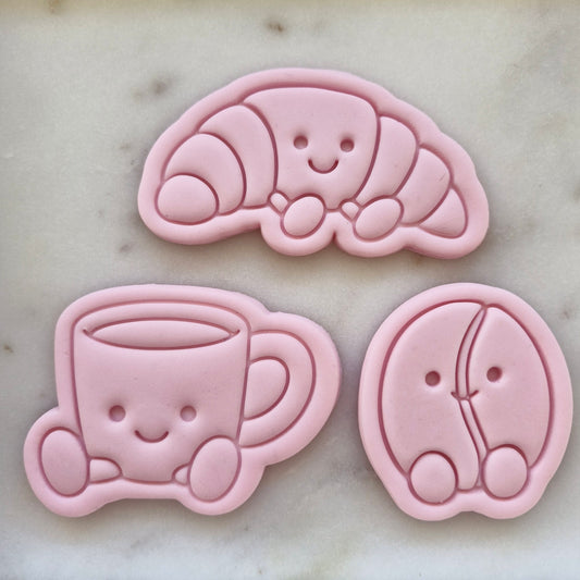 Croissant and Coffee Plush Cookie Cutter and Stamp Set SET OF 3