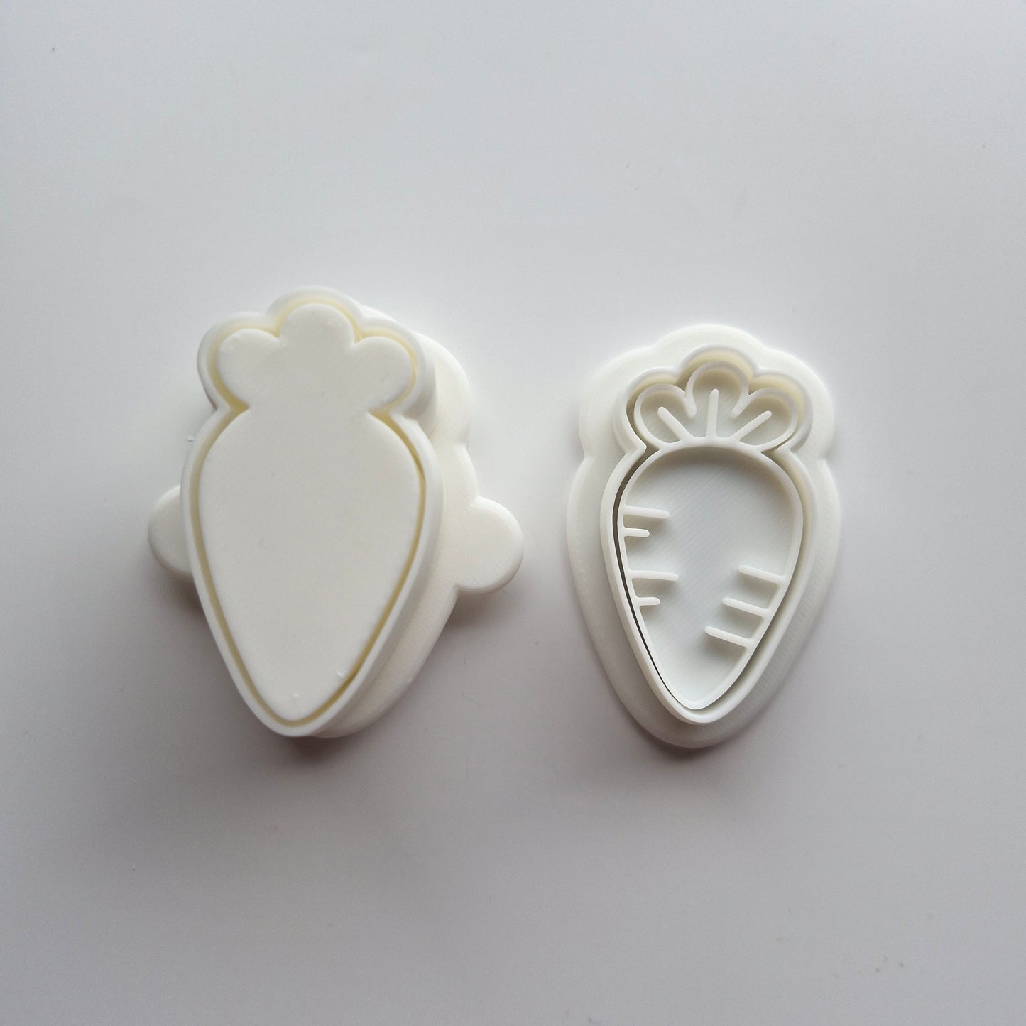 Carrot Cake Pop Mould mini cookie cutter and stamp on white background