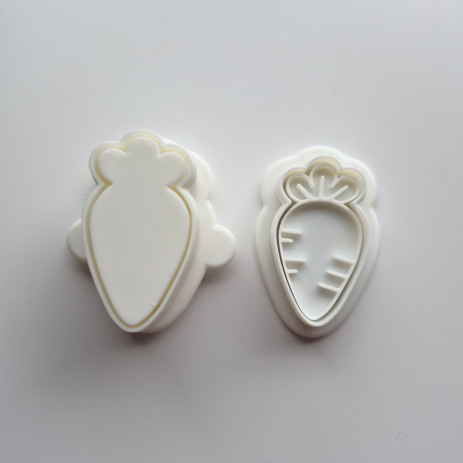 Carrot Cake Pop Mould mini cookie cutter and stamp on white background