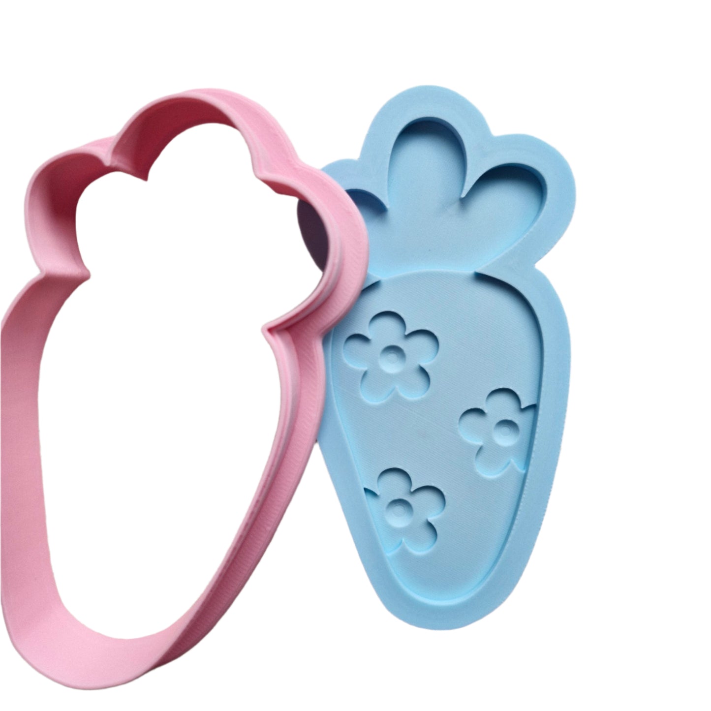 cookie cutter and deboss stamp, with daisy flowers Floral Carrot Cookie Cutter and Deboss Stamp