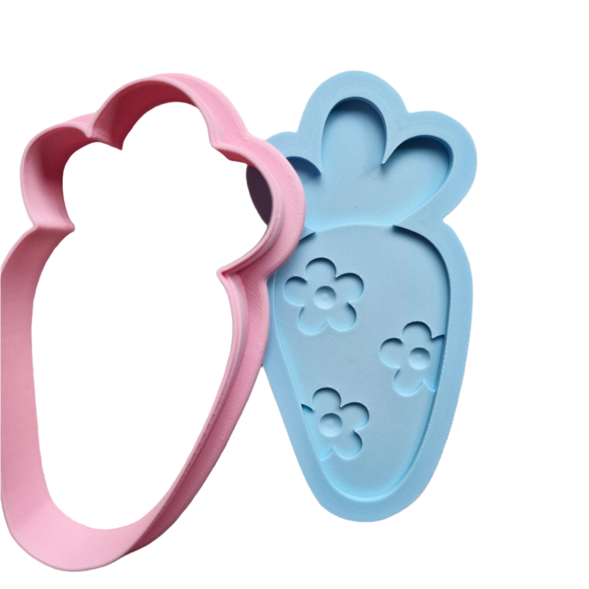 cookie cutter and deboss stamp, with daisy flowers Floral Carrot Cookie Cutter and Deboss Stamp