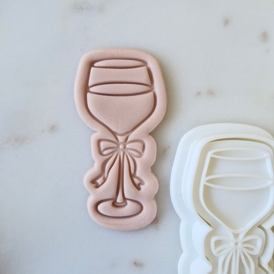 Champagne Glass with Bow Cookie Cutter and Stamp zoomed in