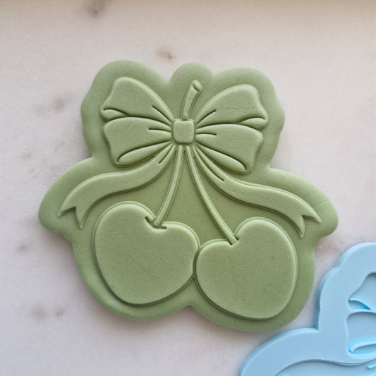 Cherry Hearts with Bow, Cookie Cutter and Stamp