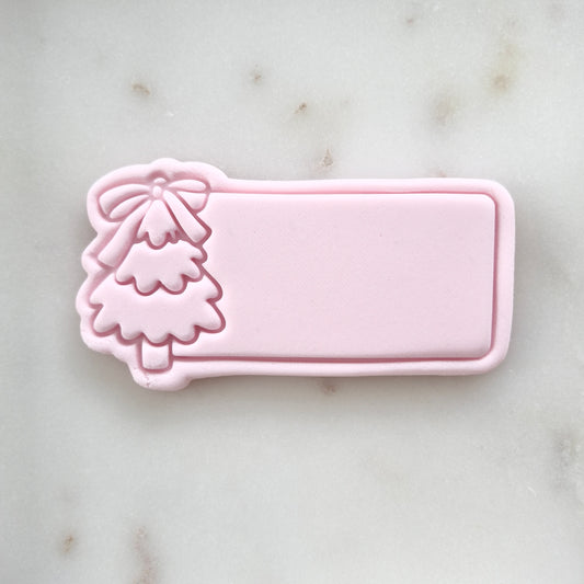 Christmas Coquette Tree Plaque Cookie Cutter and Stamp zoomed in 