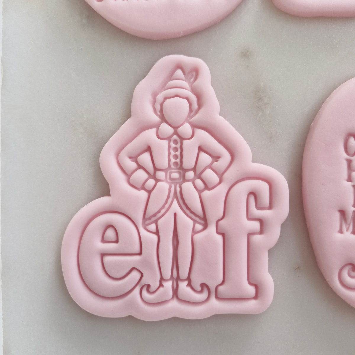 Christmas Elf Set Cookie Cutter and Stamp zoomed in on elf word