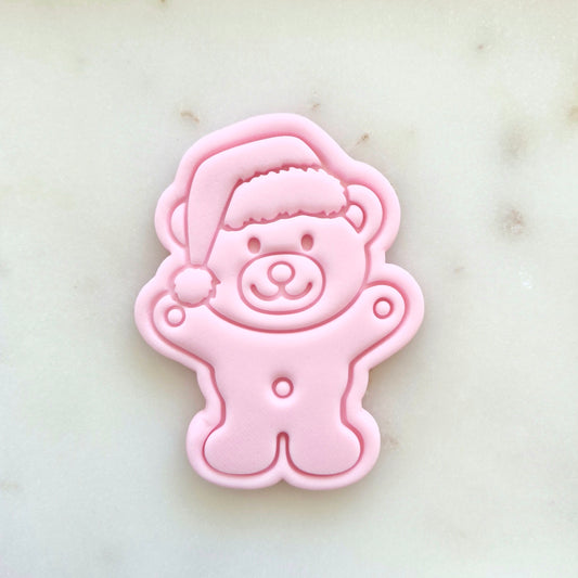 Christmas Tiny Teddy Bear Cookie Cutter and Stamp zoomed in