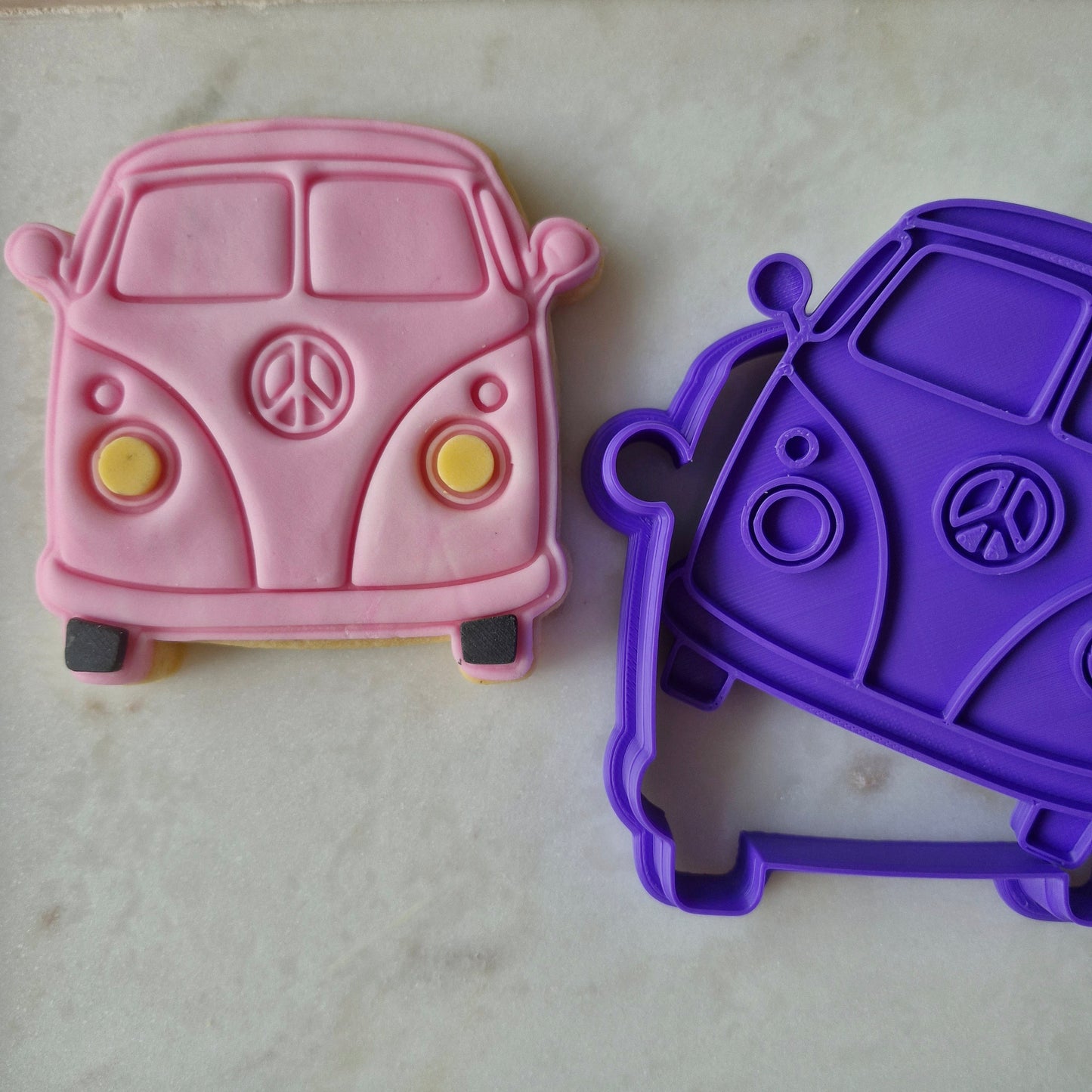 Kombi Van Cookie Cutter and Stamp zoomed in