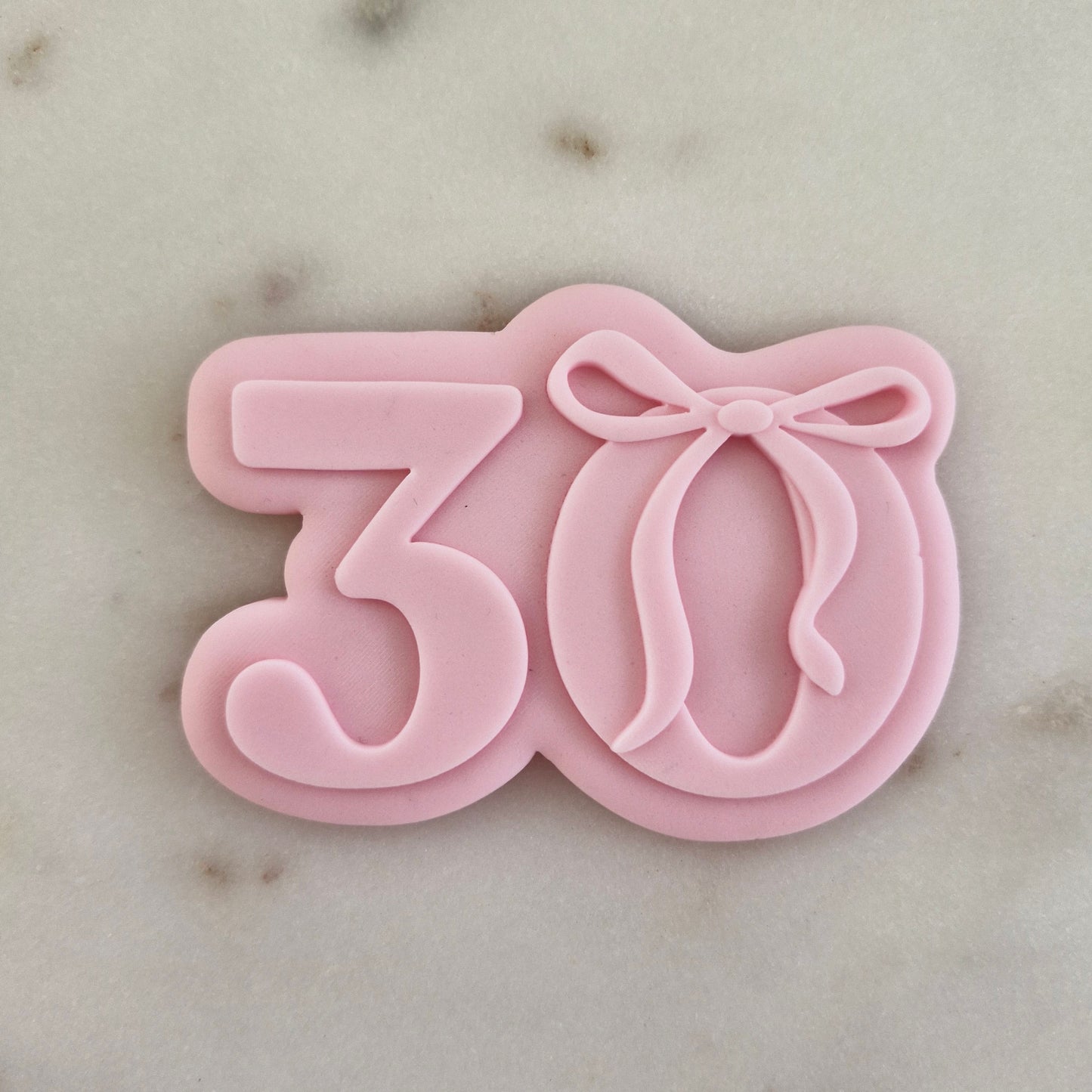 Thirty with a Bow Cookie Cutter and Stamp zoomed in on the number