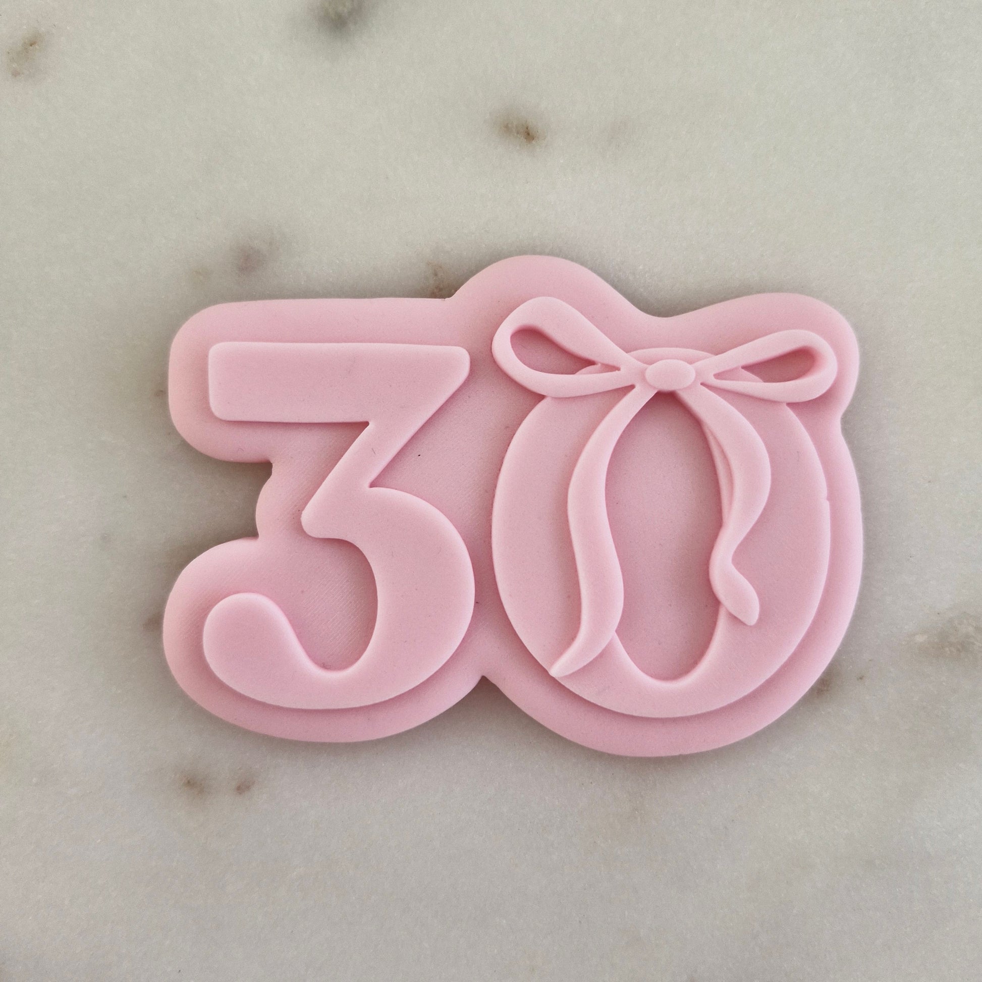 Thirty with a Bow Cookie Cutter and Stamp zoomed in on the number