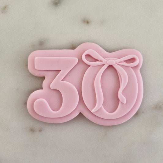 Thirty with a Bow Cookie Cutter and Stamp zoomed in on the number