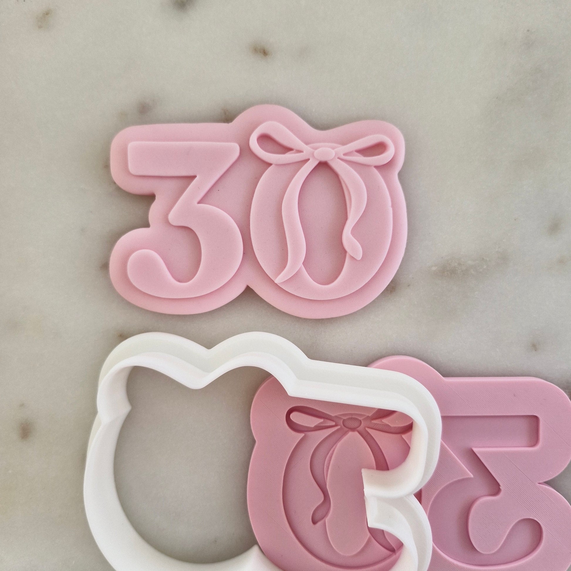 Thirty with a Bow Cookie Cutter and Stamp zoomed out
