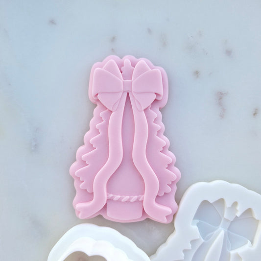 Coquette Christmas Tree Cookie Cutter and Deboss Stamp zoomed in