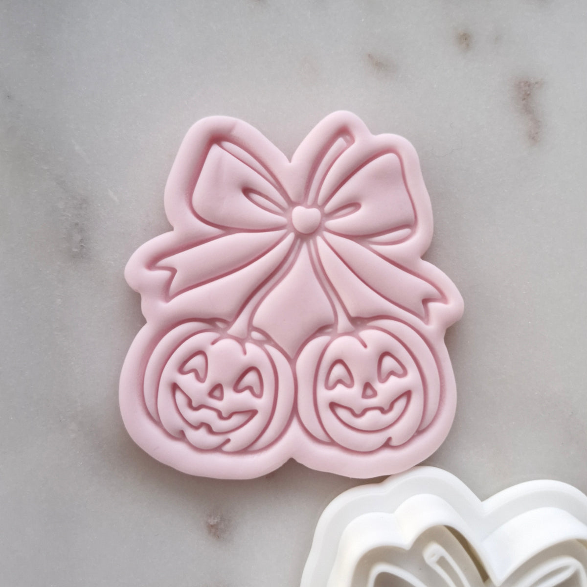 Pumpkin Cherries with Bow Cookie Cutter and Stamp zoomed in