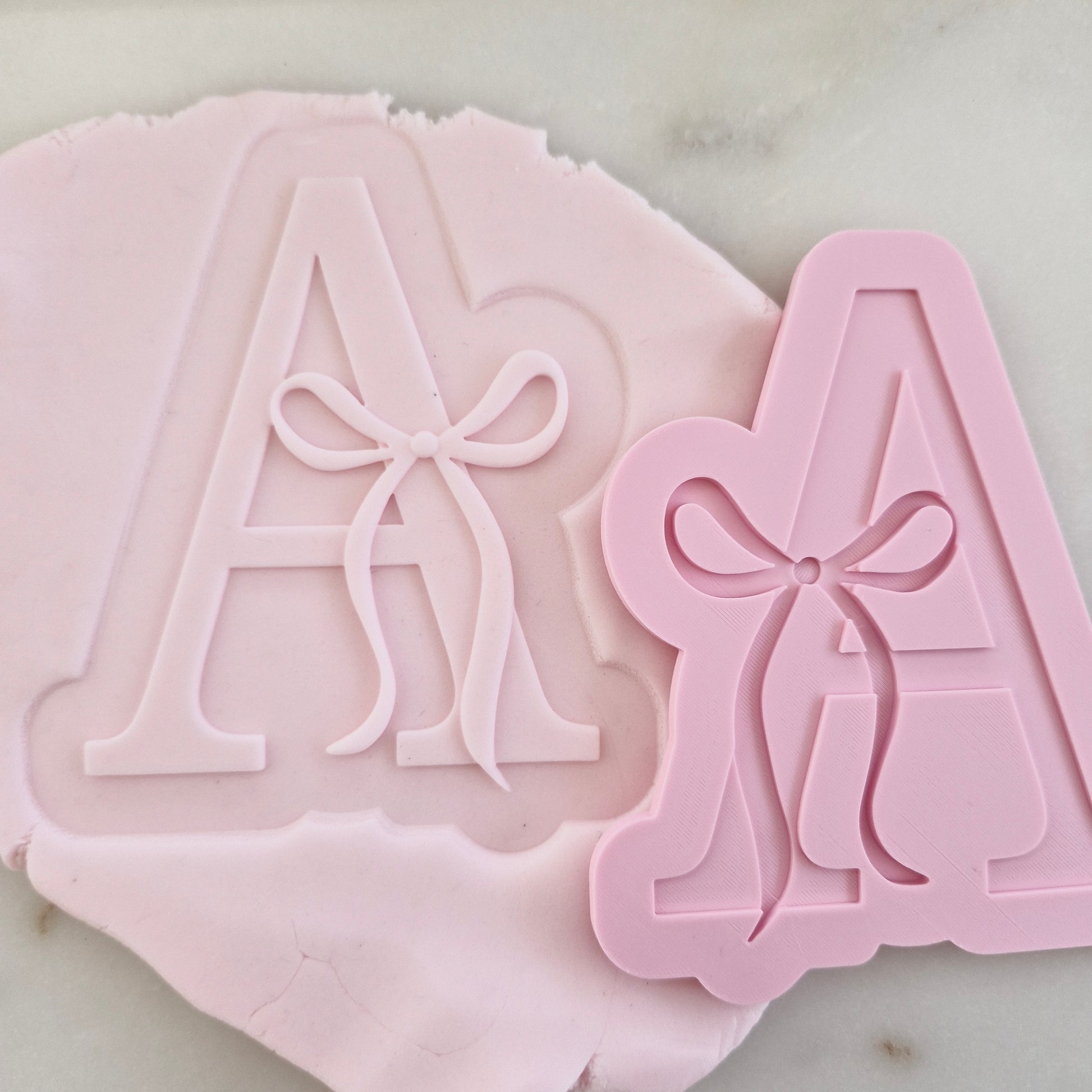 Letter A with Bow Cookie Cutter and Stamp zoomed out