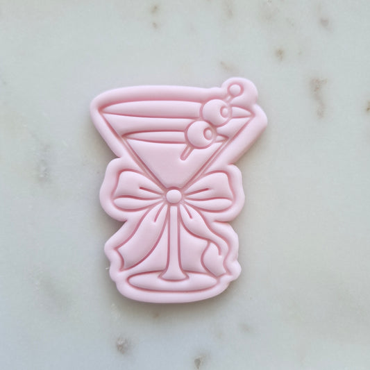 Coquette Martini with Olives Cookie Cutter and Stamp zoomed in on drink with bow