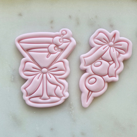 Coquette Martini with Olives Cookie Cutter and Stamp set of 2