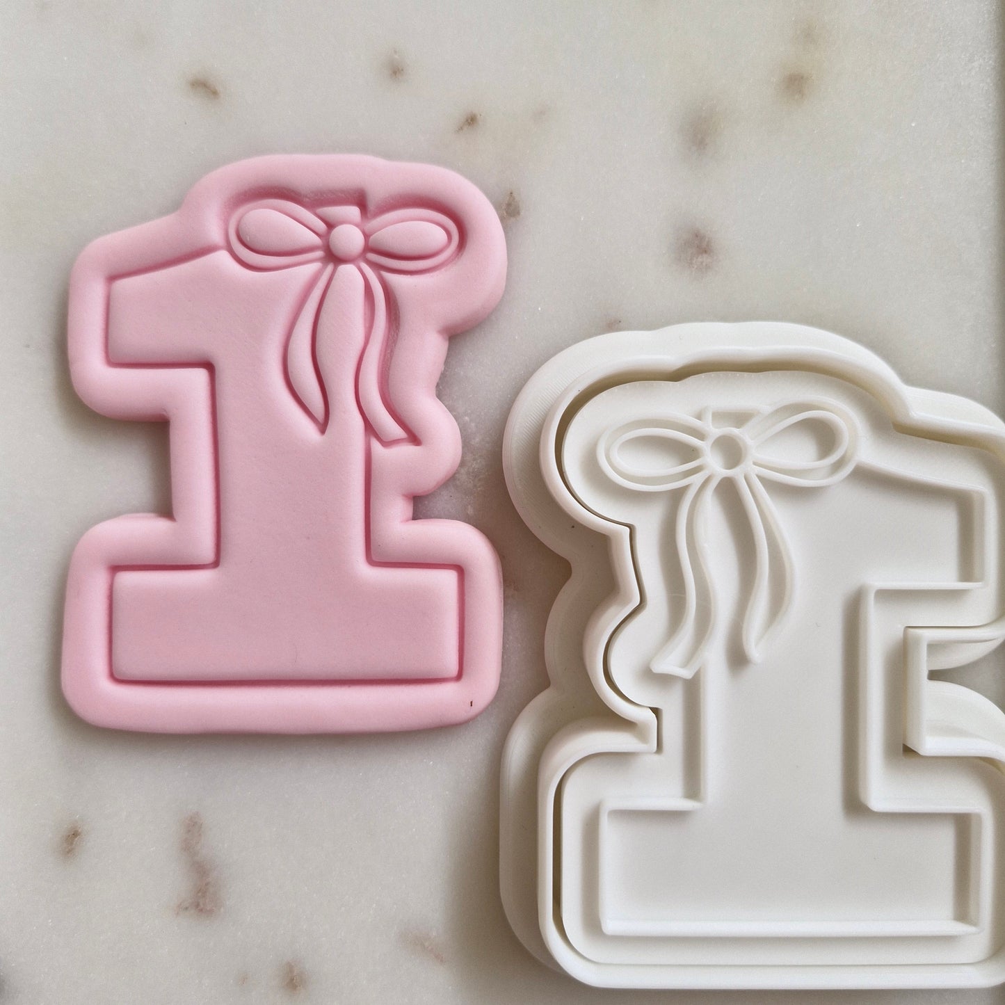 Number One with Bow on Top Cookie Cutter and Stamp zoomed out