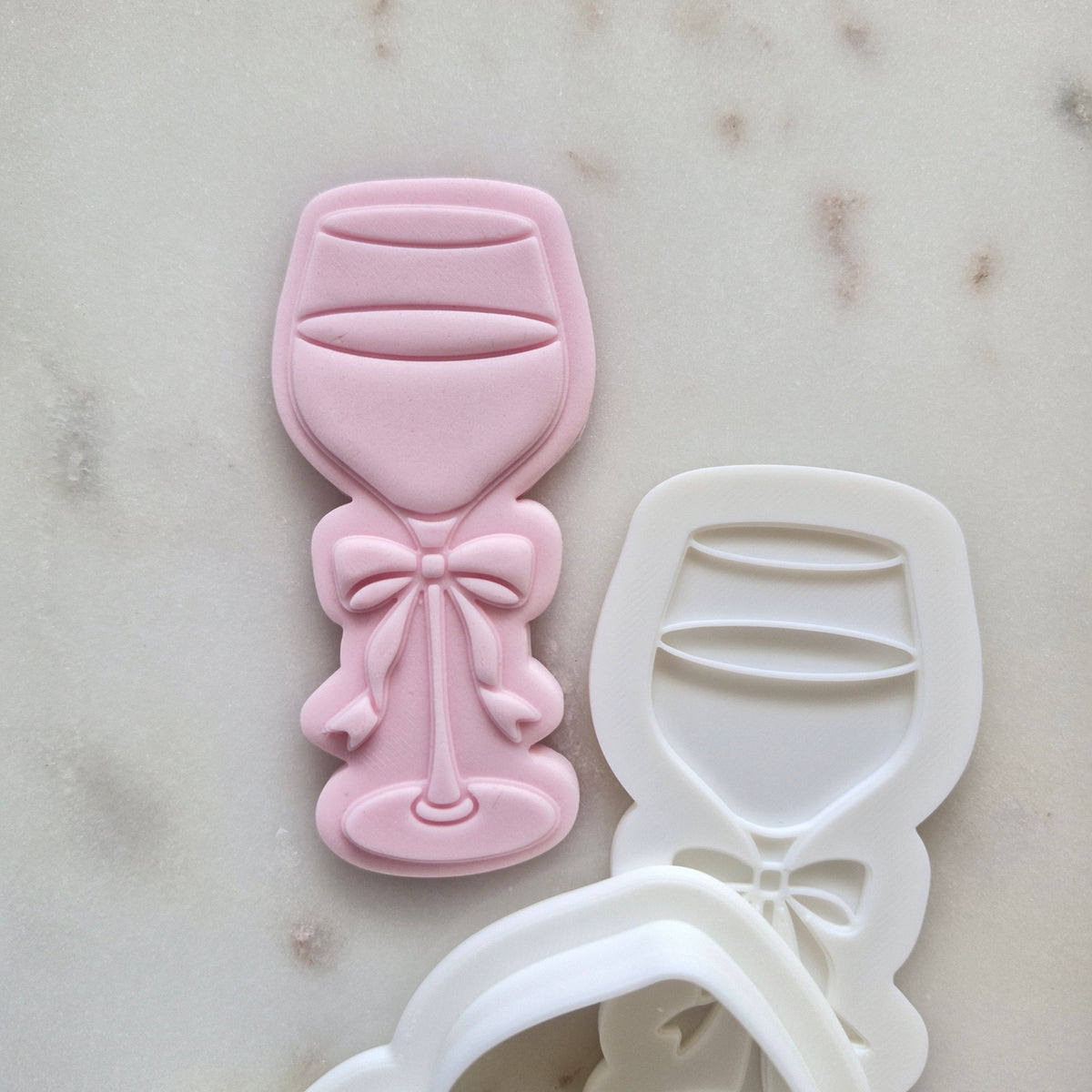 Champagne Bottle and Glass Set Cookie Cutter and Stamp glass with bow